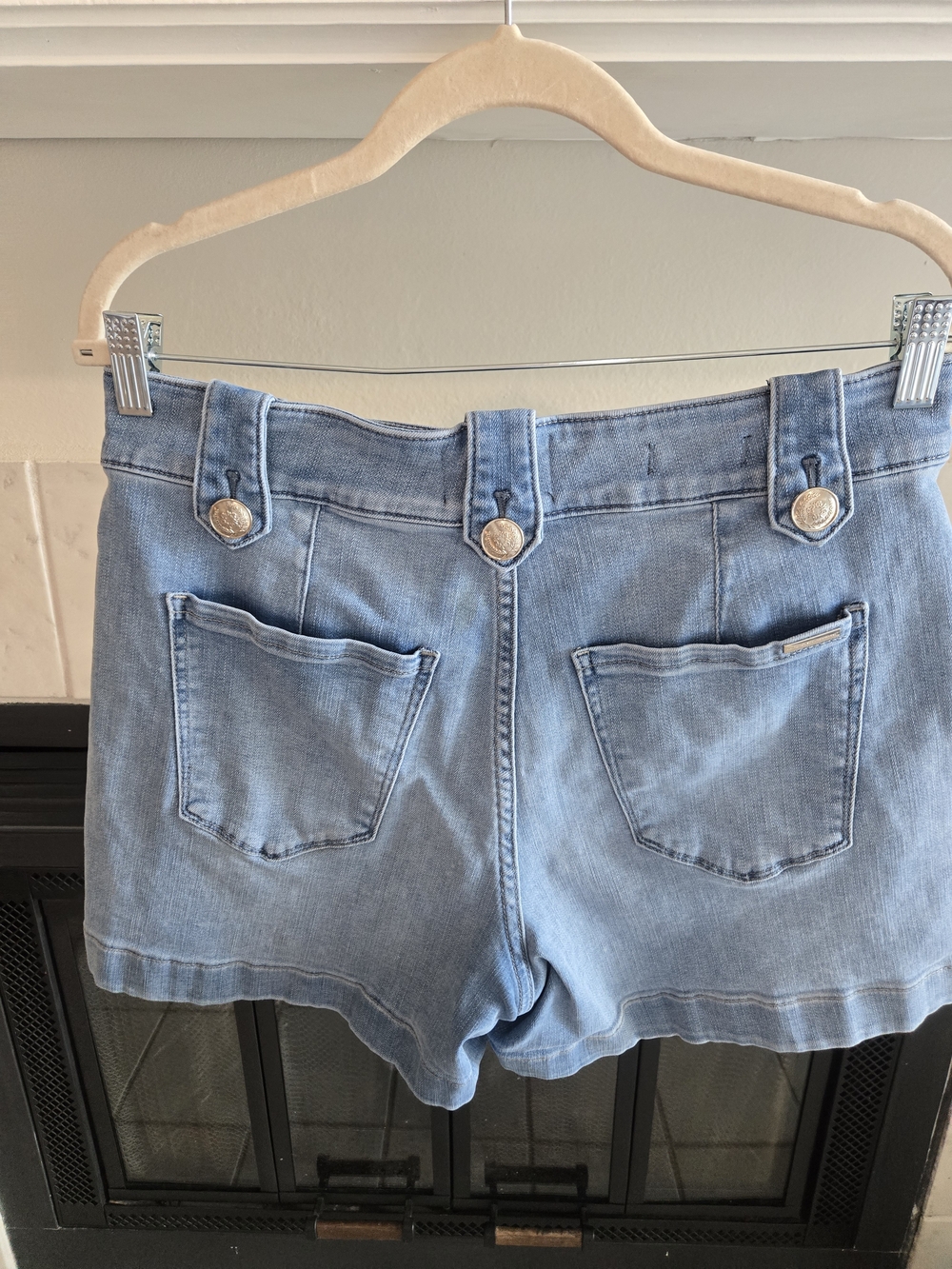 White House Black Market Light Blue Denim Shorts with Silver Buttons - Picture 6 of 7